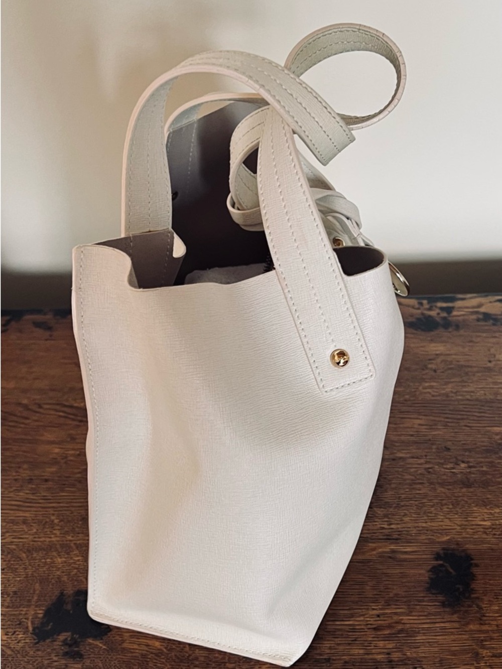 Furla Off-White Saffiano Leather Tote with Gold Charm - Picture 4 of 7